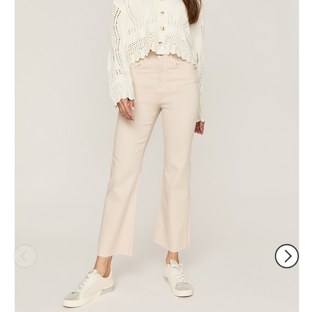 Harper Heritage by Francesca's Cream High Rise Kick Crop Raw Hem Ankle Jeans